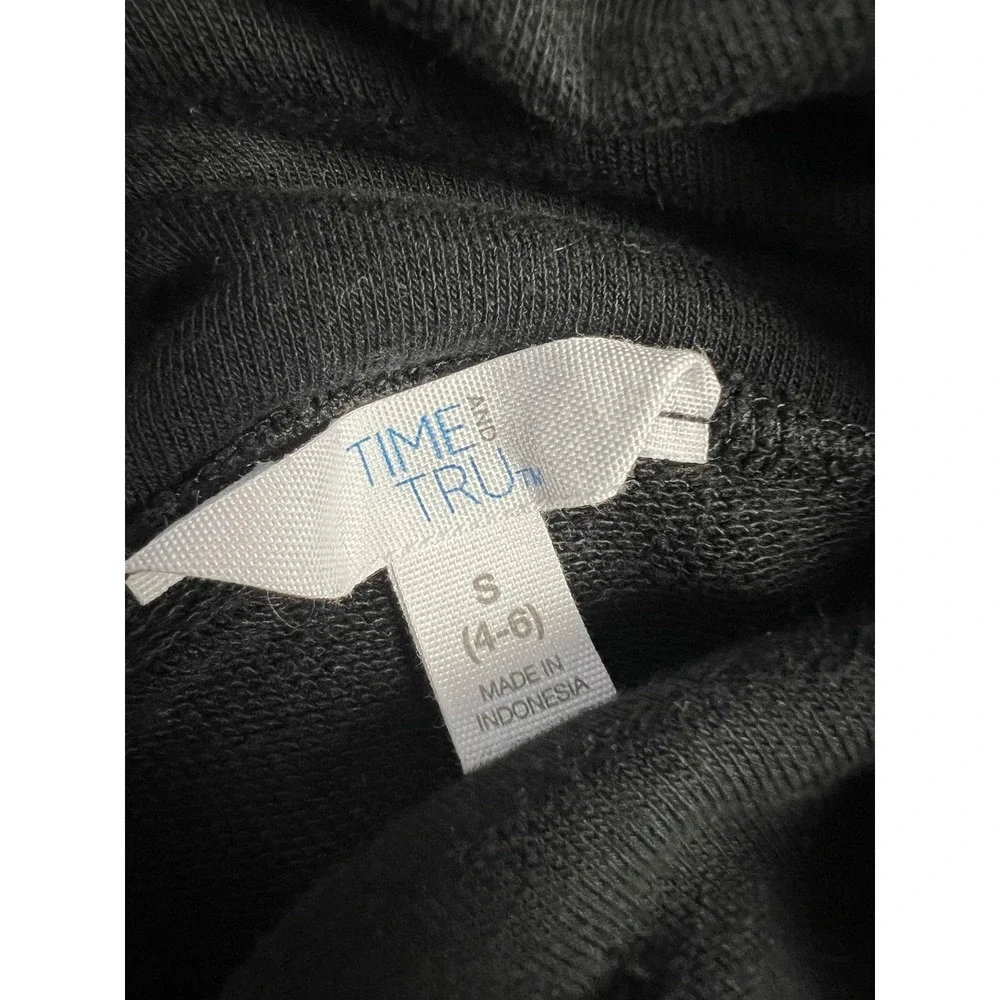 Time‎ and Tru Sweatshirt Womens S Black Funnel Neck Button Side Fleece Pullover